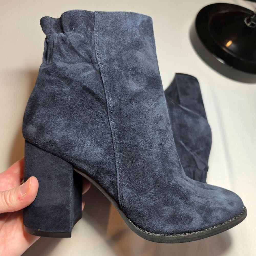 Arturo Chiang Boots Womens Size 7 37.5 Blue Suede Ankle Zip Block Heel Booties